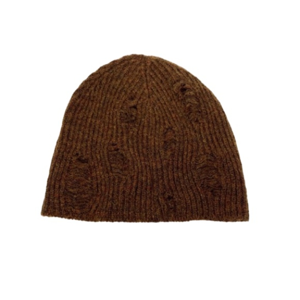 Urban Outfitters Jax Distressed Knit Beanie Slouchy Soft Wool Blend Brown Nwt